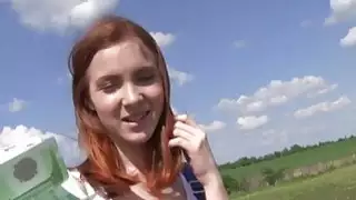 Redhead teen bangs huge dick outdoor