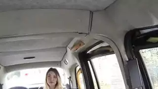 Nasty busty blonde bangs in fake cab in public